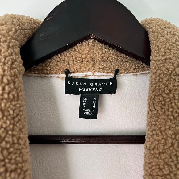 Susan Graver Camel Sherpa Teddy Coat Button Front Jacket Small Shacket - Picture 10 of 12
